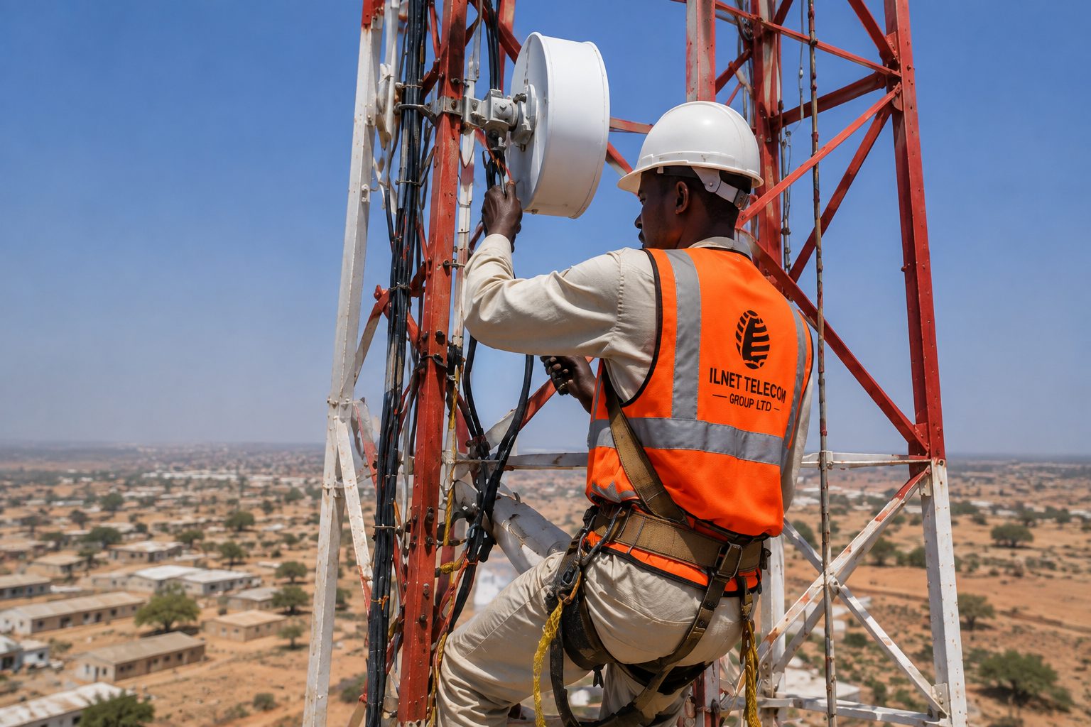 Technicien ILNET sur pylône, au service de votre connexion