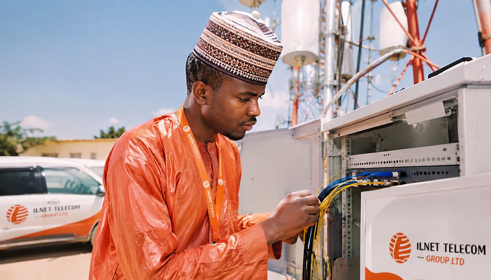 Technicien ILNET TELECOM raccordant la fibre optique